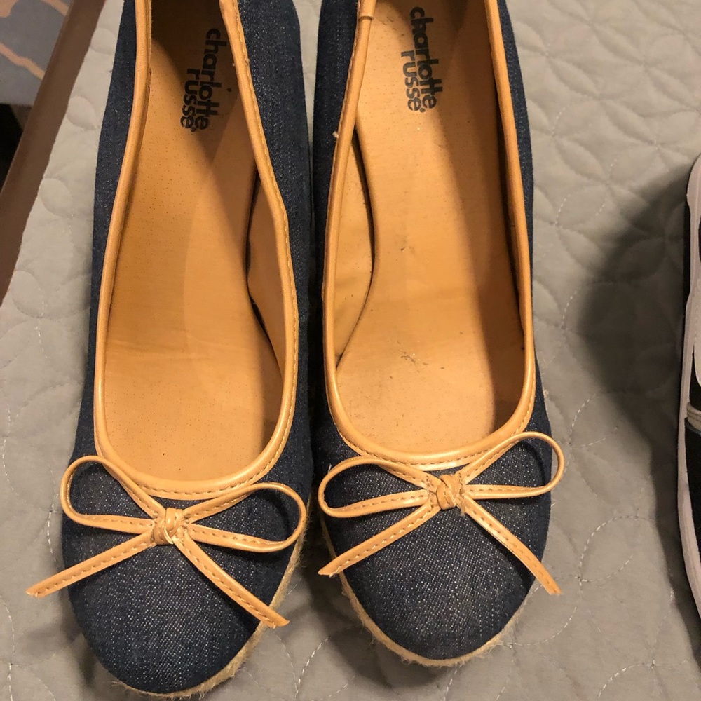 Closed toe denim wedge